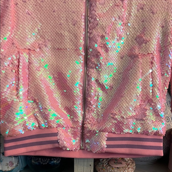 Pink Sequin Jacket with Butterfly Patches custom made by 3 wildflower designs !! - Picture 7 of 13